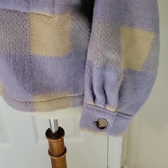 ACOA Plaid Shacket Oversized Jacket Purple Lavender Tan Button up Women's S/M - Picture 4 of 10